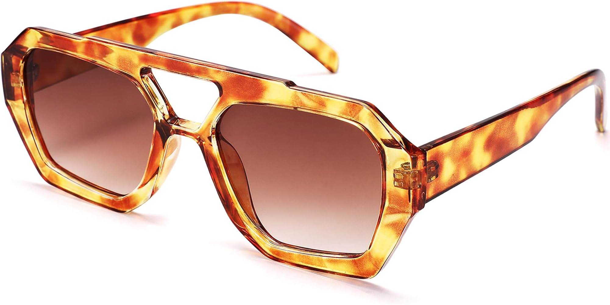 NULOOQ Trendy Aviator Sunglasses for Women Men, Hexagonal Square Double Bridge Designer Inspired ... | Amazon (US)