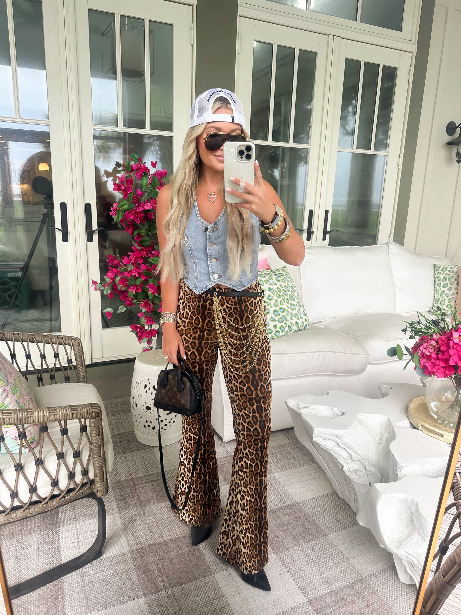 Amazon leopard bike week outfit. 
Wearing size small in vest and leopard flare bottoms! 
Harley Davidson style 

#LTKFindsUnder50 #LTKFindsUnder100 #LTKFestival