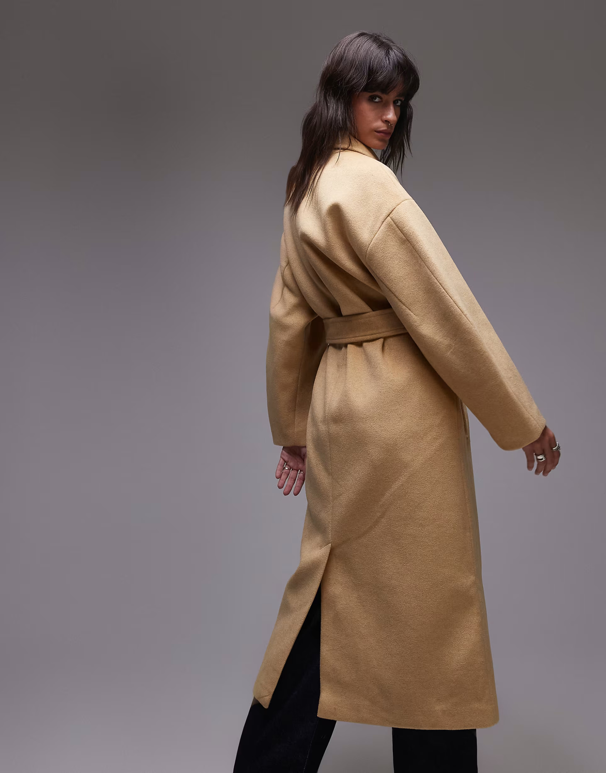 Topshop belted long line formal coat in buttermilk | ASOS | ASOS (Global)