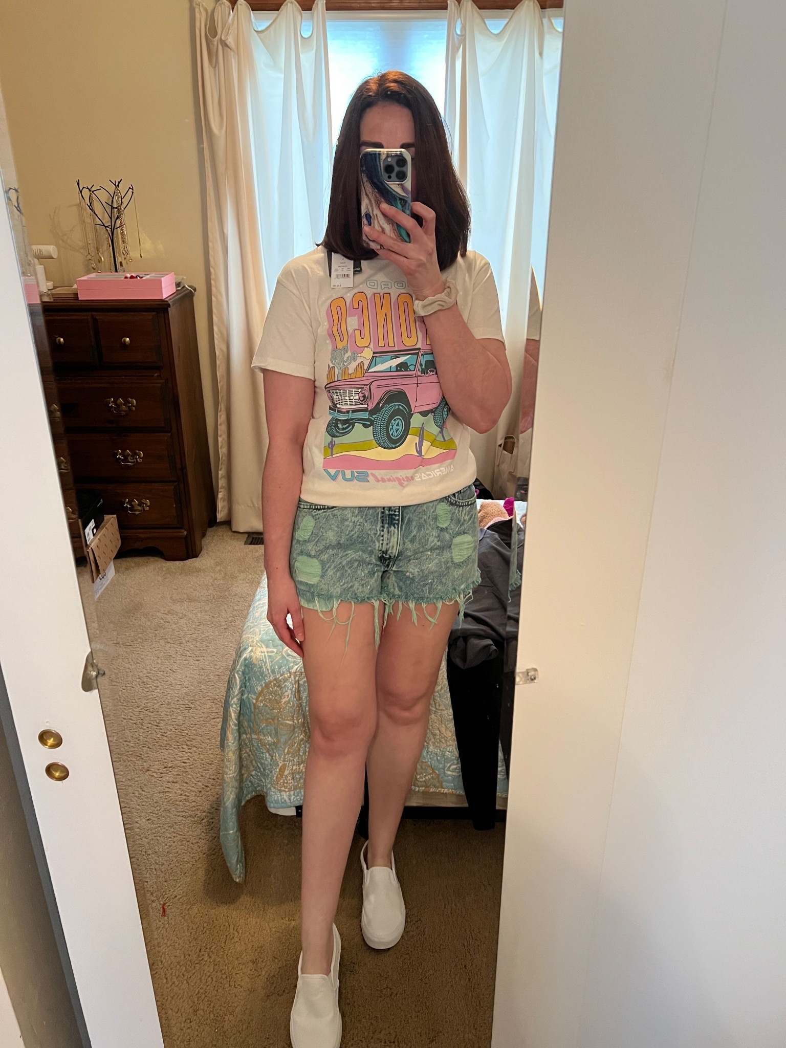 Ford Bronco graphic t-shirt (small). Levi’s vintage mid rise shorts (4). White slip on sneakers (8.5). #graphictshirt #tshirt #shorts #levisshorts #sneakers #whitesneakers #sliponsneakers #summeroutfit #fordbronco #midriseshorts #vintageshorts #levis Summer Outfit 

#LTKFindsUnder100 #LTKSeasonal #LTKStyleTip