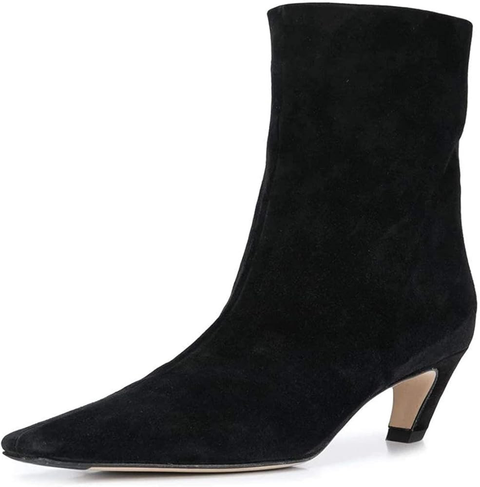 FSJ Women Square Toe Comfort Kitten Low Heel Ankle Boot Pull On Bootie Winter Faux Suede Dressy S... | Amazon (US)