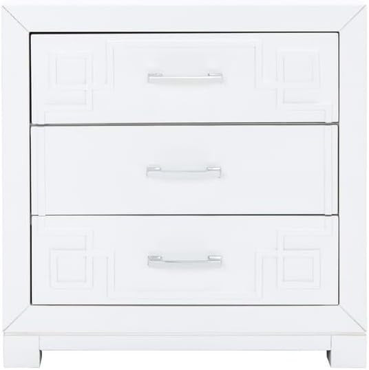 Safavieh Home Raina Greek Key White and Silver 3-Drawer Nightstand | Amazon (US)
