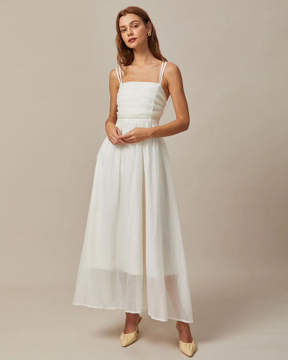 The Beige Double Strap Mesh Maxi Dress | rihoas.com