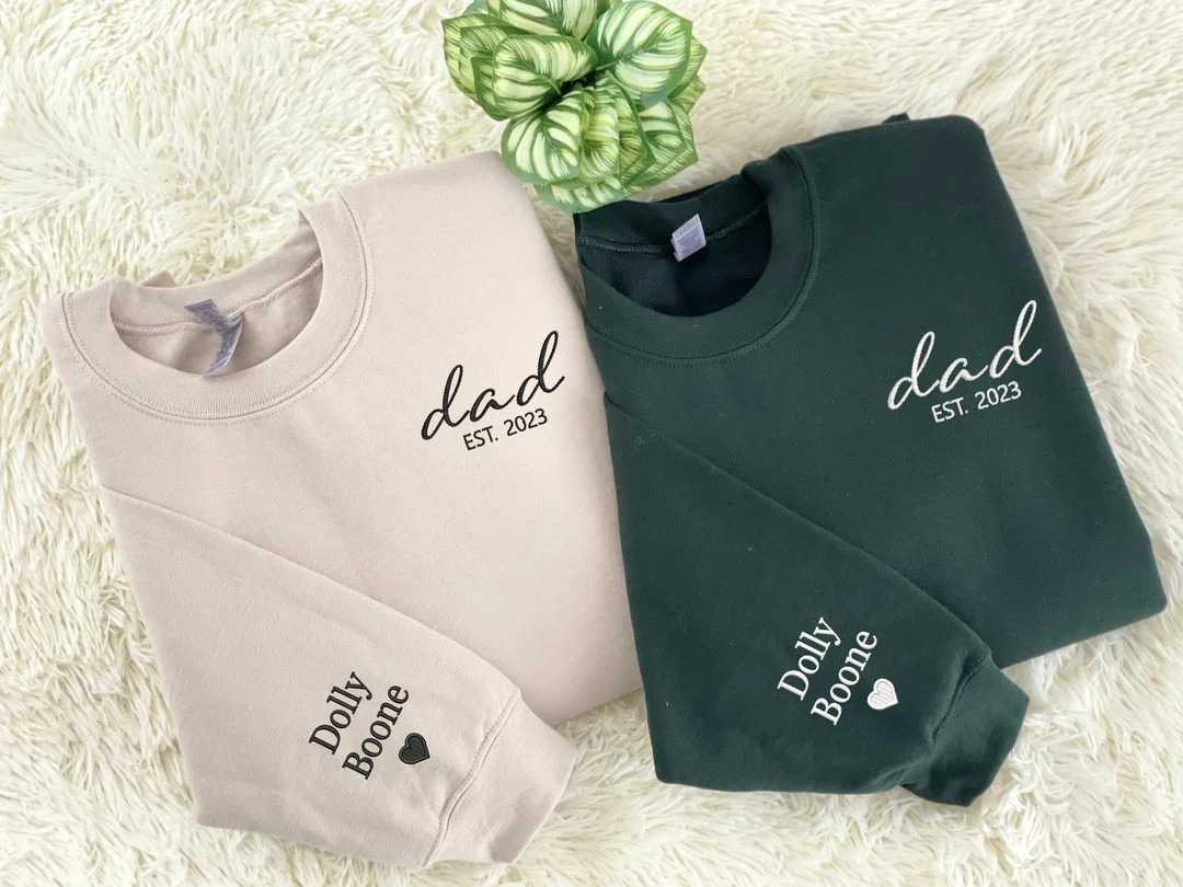 Custom Embroidered Dad Sweatshirt, Dad EST Sweatshirt with Kids Names and Heart on Sleeve, Unique... | Etsy (US)