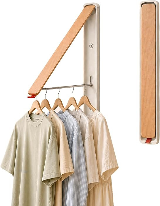 LEQ Clothes Drying Rack Wall Mounted, Foldable Laundry Drying Rack with Wood-Tone Aluminum Frame,... | Amazon (US)
