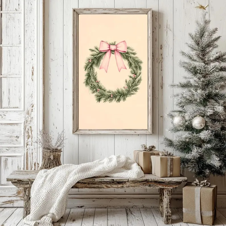 Coquette Christmas Art Print Set, Holiday Hosting Decor, Pink Christmas, Nutcracker Art, Bow Appl... | Etsy (US)