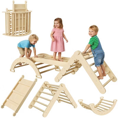 Pikler Triangle Set 7-in-1 Foldable Baby Climbing Toys Wooden Climbing Set with Arch&Ramp&Ladder Baby Climber Indoor Jungle Gyms for Toddlers Toys | Target