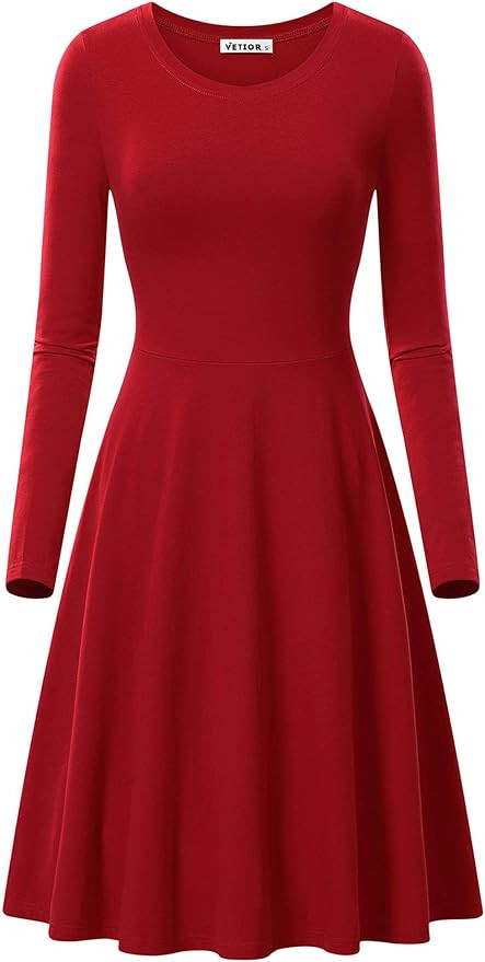 VETIOR Long Sleeve Dress for Women Casual Autumn Swing Midi Dresses for Women Dress | Amazon (US)