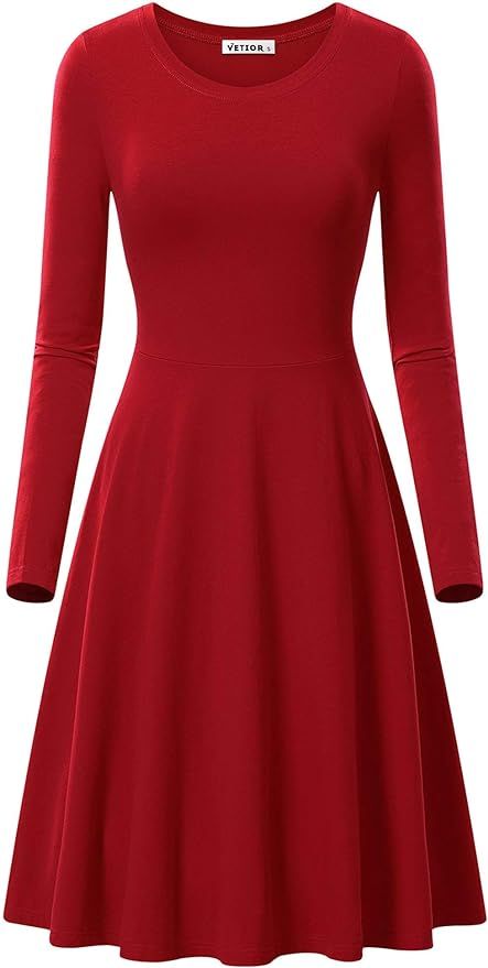 VETIOR Long Sleeve Dress for Women Casual Autumn Swing Midi Dresses for Women Dress | Amazon (US)
