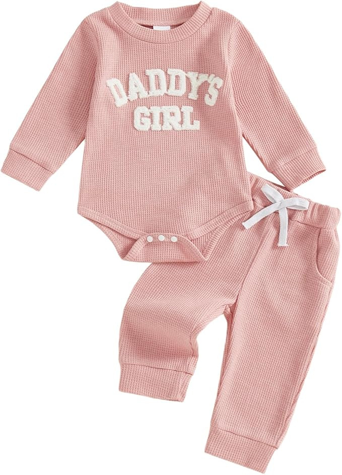 allshope Newborn Baby Girl Fall Outfit Romper Long Sleeve Daddy Girl Embroidery Jumpsuit Bodysuit... | Amazon (US)
