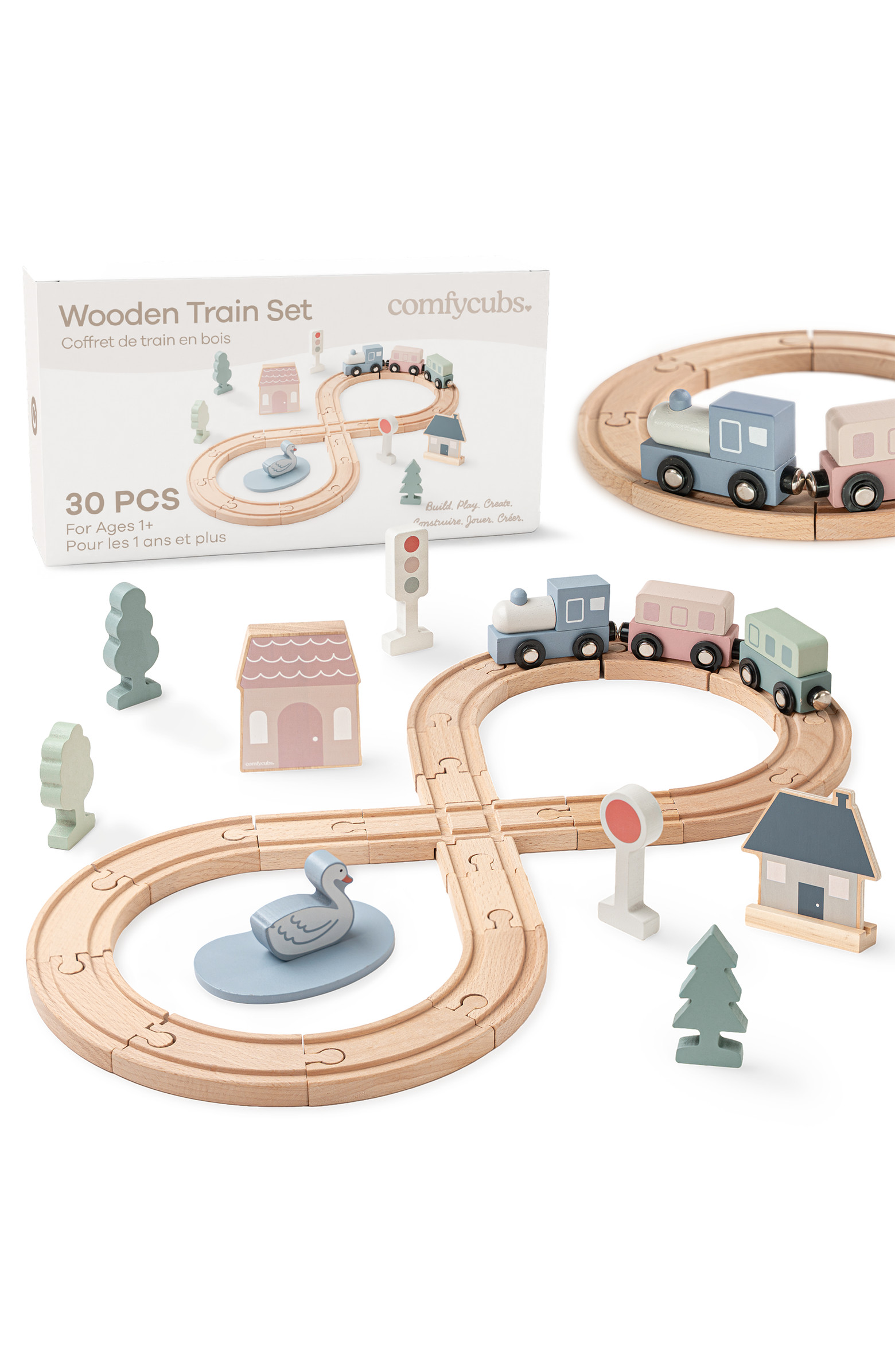 Comfy Cubs 30-Piece Wooden Train Set for Toddlers Ages 1+ | Nordstrom | Nordstrom