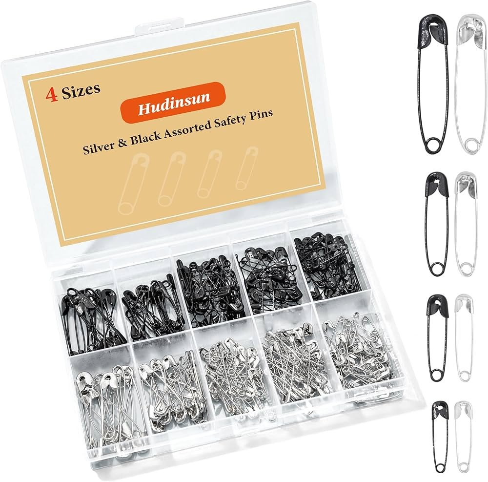 210 PCS 4 Different Sizes Silver and Black Safety Pins Assorted, Small and Large Safety Pins Bulk... | Amazon (US)