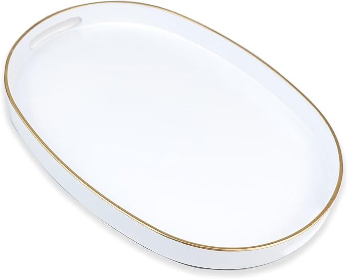 White Oval Decorative Tray with Handles, Versatile Serving Tray for Coffee Table, Ottoman, Ideal ... | Amazon (US)