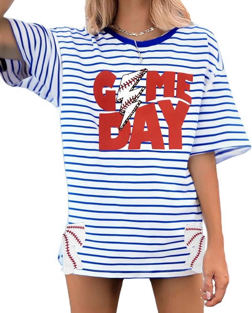 Baseball Shirt Baseball Mom Shirts: Women Baseball Bow Side Split T-Shirt Baseball Season Game Da... | Amazon (US)