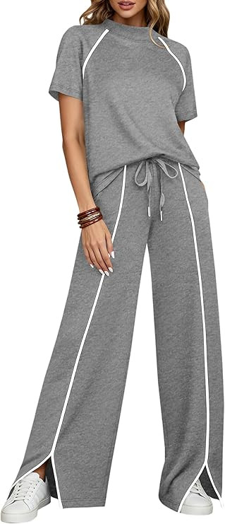 BTFBM Casual Two Piece Sets For Women Summer Outfits Solid Matching Sweatsuit Lounge Set Wide Leg... | Amazon (US)