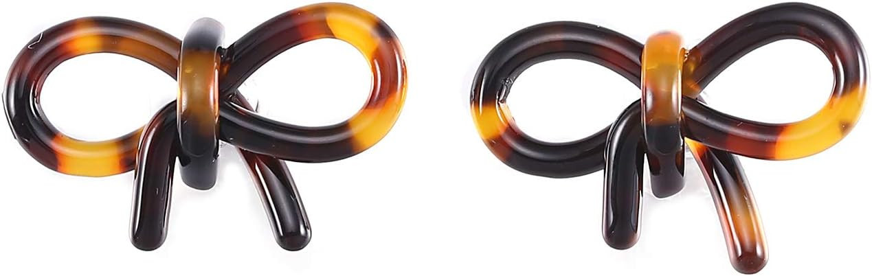 Tortoise Shell Ribbon Bow Tie Stud Earrings Acrylic Resin Lucite for Women Fashion Jewelry | Amazon (US)
