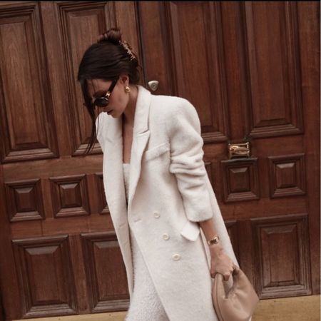 Winter white fluffy cream wool double breasted coat, cream fluffy maxi dress, beige padded bag, Celine Triomphe sunglasses, tortoiseshell claw clip

#LTKstyletip #LTKfindsunder100 #LTKeurope