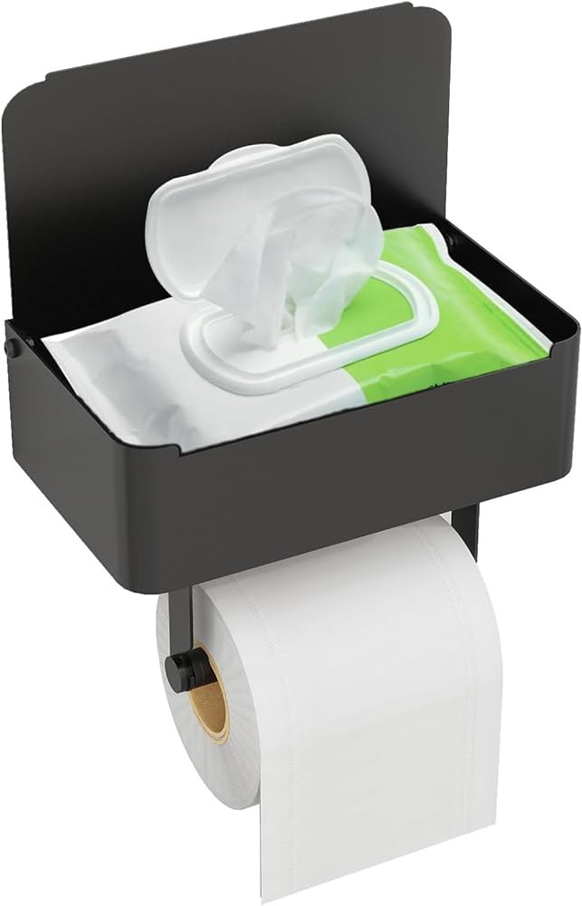 JUYSON Toilet Paper Holder with Shelf, Flushable Wipes Dispenser Fits for Bathroom Wipe Storage, ... | Amazon (US)