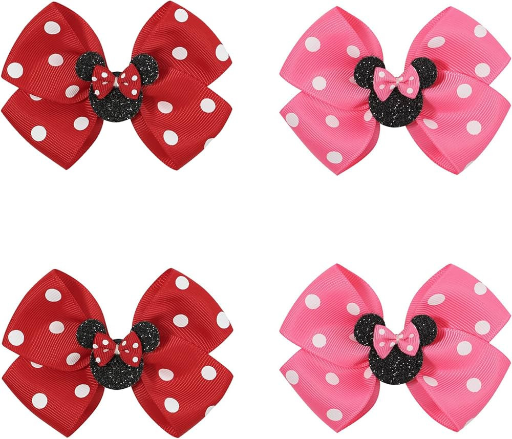 Ayesha Mouse Ears Hair Clips, 4PCS Grosgrain Ribbon Mouse Bow Hair Clips, Polka Dot Bows for Girl... | Amazon (US)