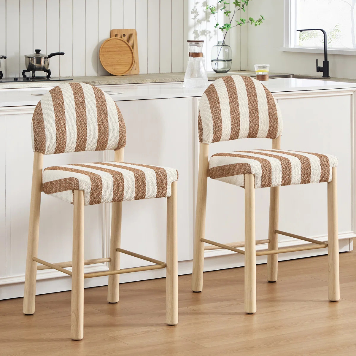 Upholstered 26.4'' Linen Counter Stool With Solid Wood Frame (Set of 2) | Wayfair North America