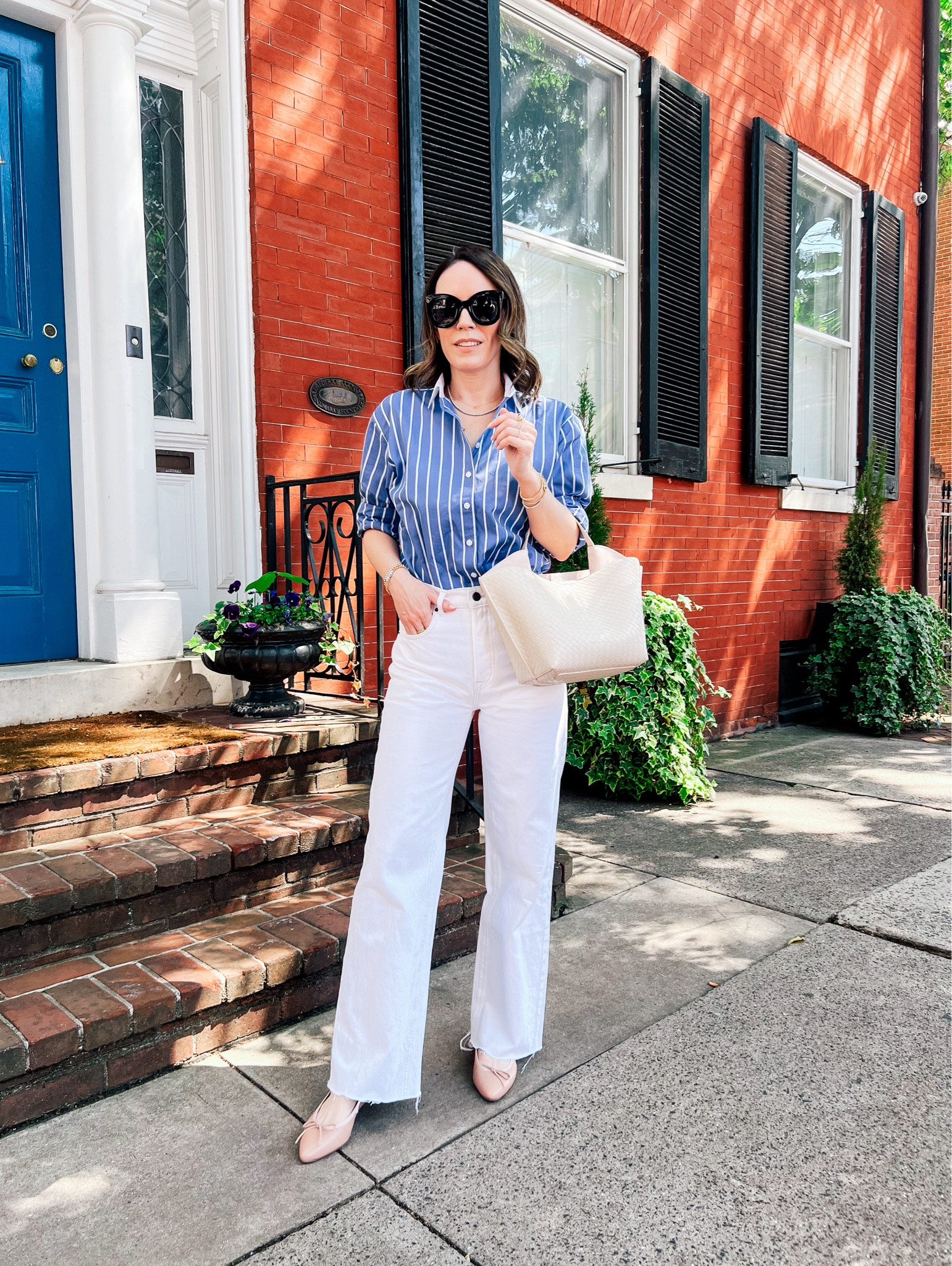 Jeans, white jeans, striped button down blouse 

#LTKOver40 #LTKWorkwear #LTKStyleTip