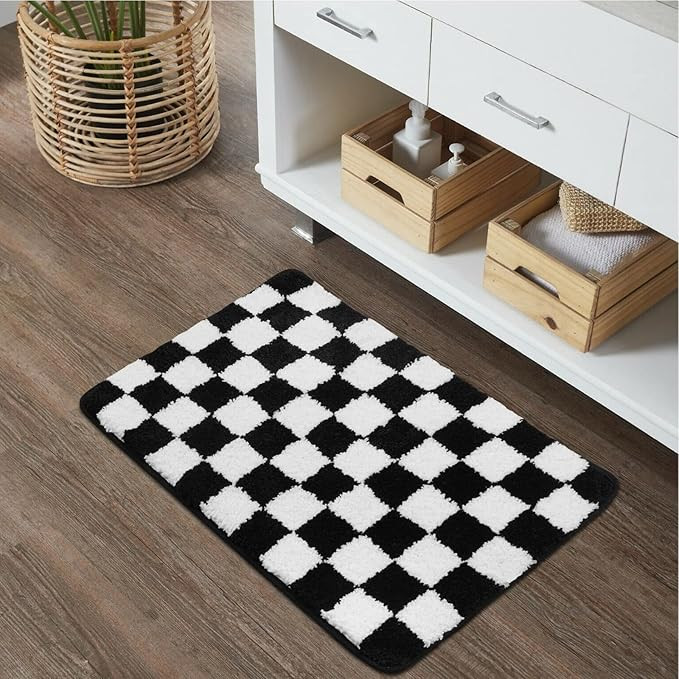 Uphome Bathroom Rugs Black and White Checkered Bath Mat Non Slip Water Absorbent Bath Rug Soft Mi... | Amazon (US)