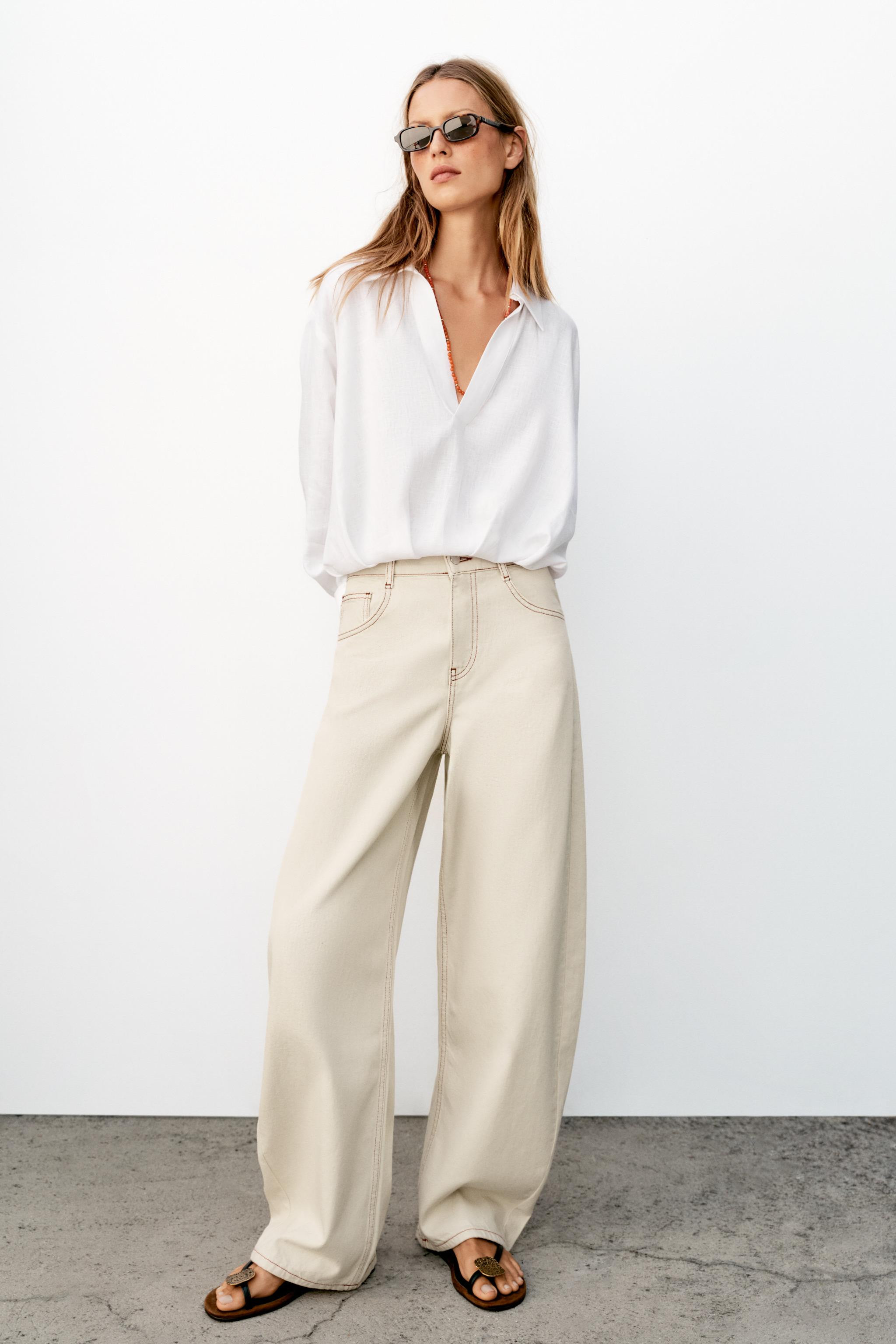 LINEN BLEND SHIRT WITH PUFFED HEM | Zara US