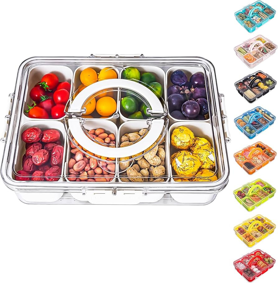 Divided Serving Tray with Lid and Handle - Snackle Box Charcuterie Container for Portable Snack P... | Amazon (US)