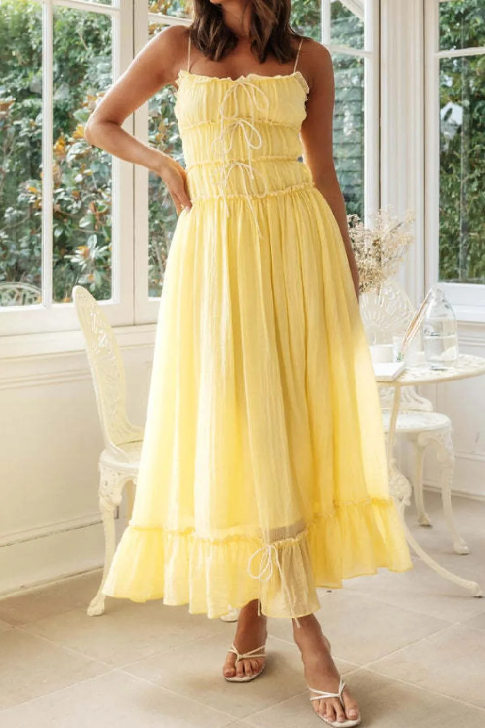 Frill Tied Front Midi Cami Dress | Charming Charlie