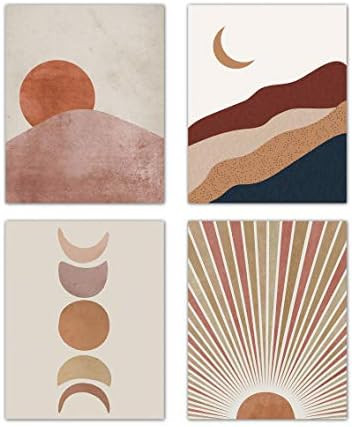 Amazon.com: Sunset Sunrise Landscape Art Prints Modern Mid Century Geometric Decor Boho Sun and M... | Amazon (US)