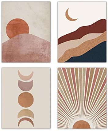 Amazon.com: Sunset Sunrise Landscape Art Prints Modern Mid Century Geometric Decor Boho Sun and M... | Amazon (US)
