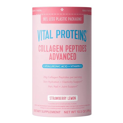 Vital Proteins Collagen Peptides Advanced, Hydrolyzed Peptides with Hyaluronic Acid and Vitamin C - Strawberry Lemon Flavor Powder, 10.5oz | Amazon (US)