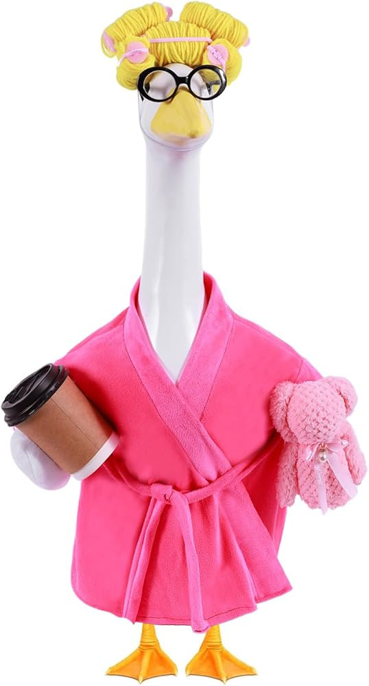 Lady Porch Goose Outfits,Bathrobe Porch Goose Statue Costume with Curlers Reading Glasses Coffee ... | Amazon (US)