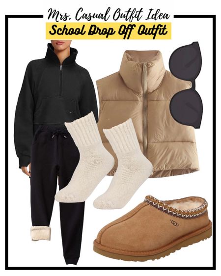 Need some super warm fleece lined joggers for school drop off? Scuba dupe from amazon and ugg Tasman slipper outfit idea 

#LTKunder50 #LTKunder100 #LTKshoecrush