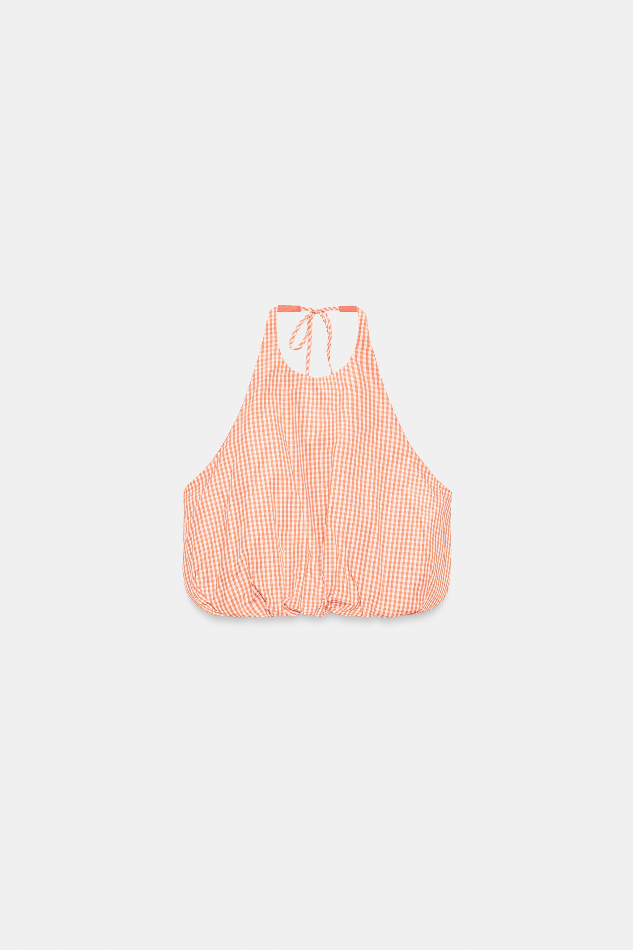 GINGHAM BALLOON HALTER TOP | Zara US