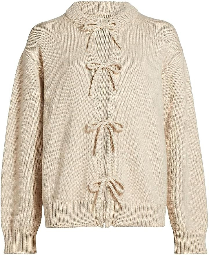 Amazon.com: Rosetta Getty, Cotton-Alpaca Knit Tie-Front Cardigan, Medium, Beige : Luxury Stores | Amazon (US)