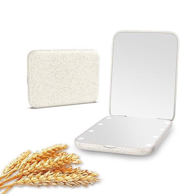 Kintion Wheat Straw Compact Mirror, 1X/3X Magnification, Lighted, Folding, Portable, Eco-Friendly... | Amazon (US)