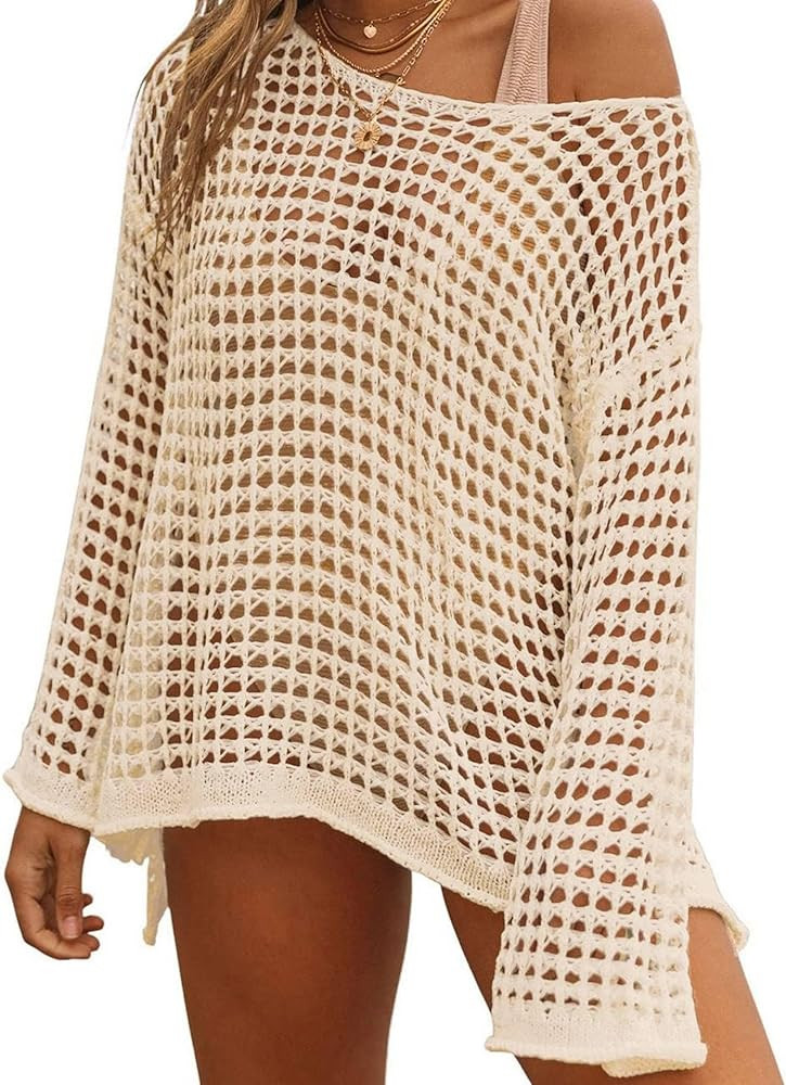 Adisputent Womens Swimsuits Cover Ups for Swimwear Hollow Out Crochet Sexy Short Long Sleeve knit... | Amazon (US)