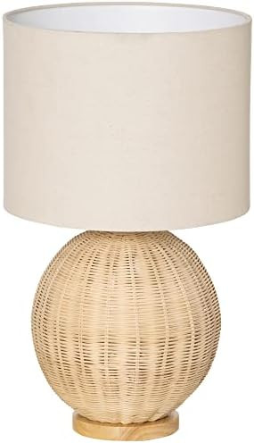 HOMCOM Nautical Style Table Lamp, Bedside Reading Light with White Fabric Lampshade and Rattan Ba... | Amazon (US)