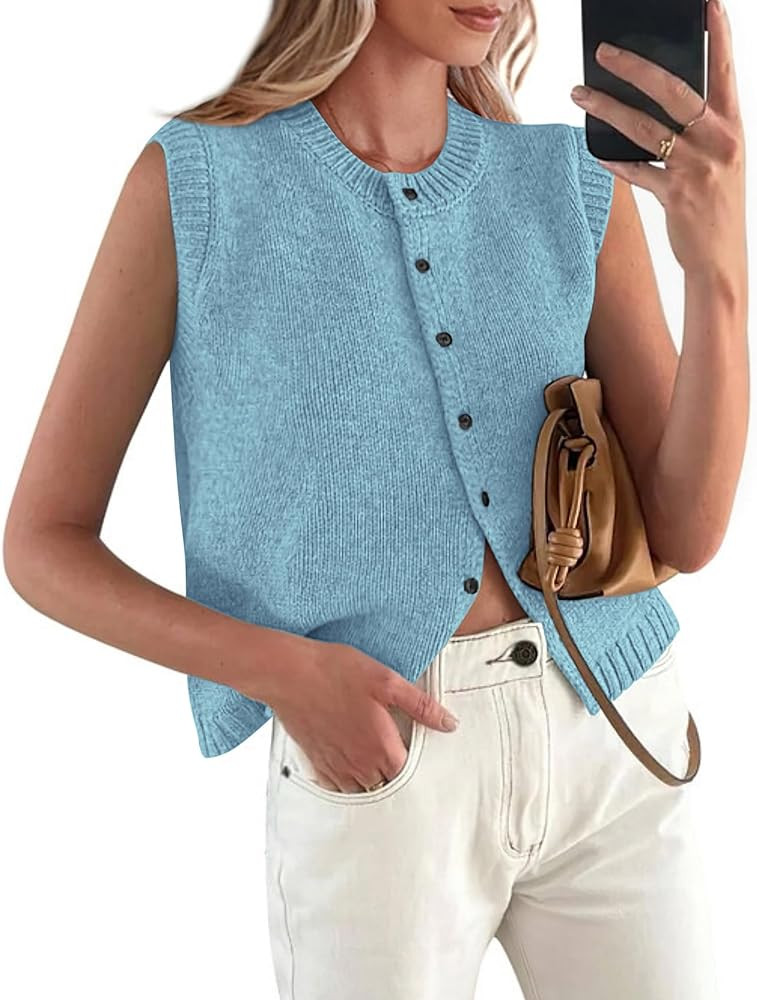 PRETTYGARDEN Sweater Vest Tops for Women 2026 Lightweight Summer Cardigan Sleeveless Button Up Kn... | Amazon (US)