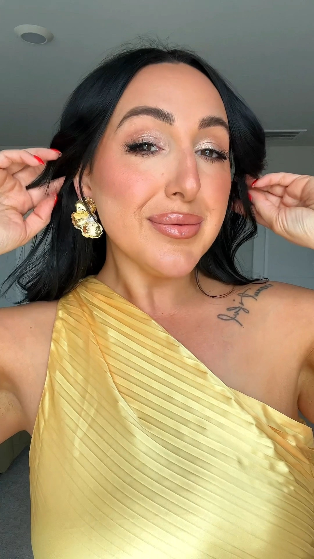 Wedding guest GRWM OOTD - cocktail party dress, butter yellow 

#LTKWedding #LTKMidsize #LTKParties