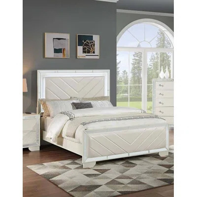 Contemporary Queen Upholstered Bed Frame with LED Lighting and Tufted Faux Leather Headboard | Wayfair North America