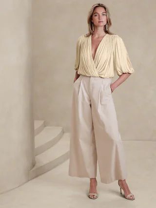 Cropped Wrap Pleated Blouse | Banana Republic Factory