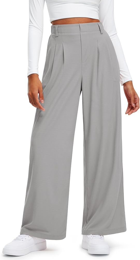 Libin Women's Wide Leg Pants 27"/29" High Waisted Waffle Knit Casual Slacks Work Pants Business P... | Amazon (US)
