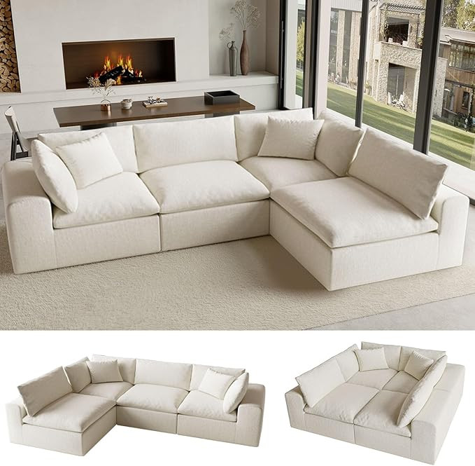 130" Modern Modular L Shaped Couch, Sectional Couches for Living Room, Deep Seat Cloud Couch, No ... | Amazon (US)
