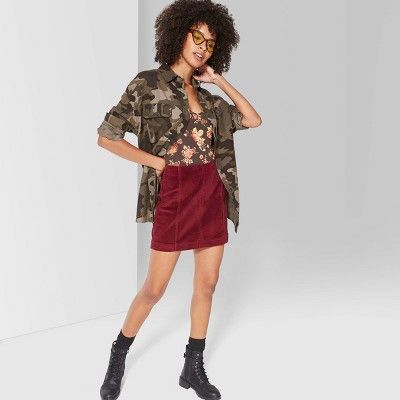 Women's High-Rise Corduroy Mini Skirt - Wild Fable™ Burgundy | Target