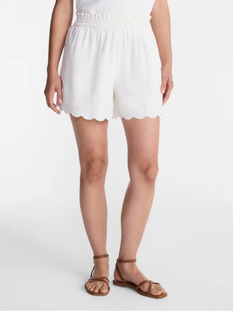 Time and Tru Women's Linen Blend Shorts with Scalloped Hem, Sizes XS-XXXL | Walmart (US)