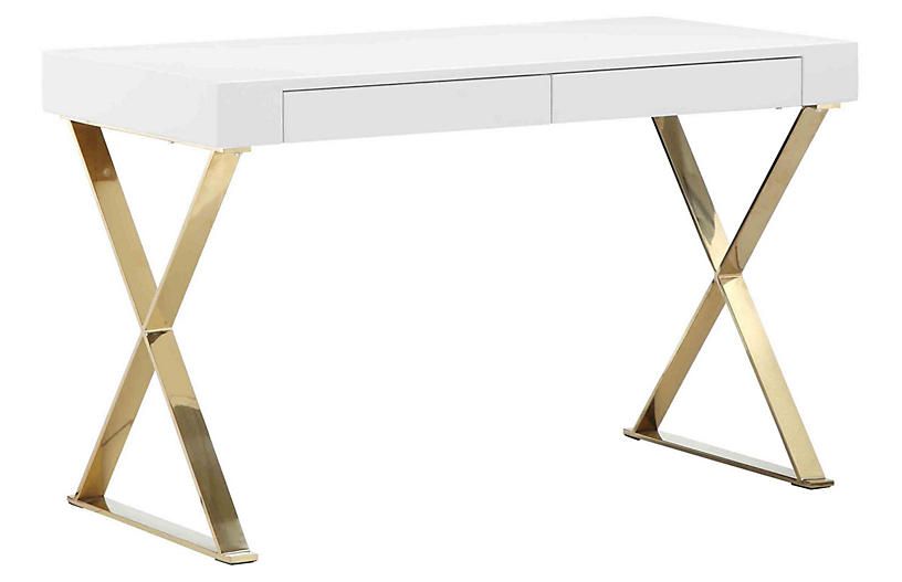 X-Leg Desk, White/Gold | One Kings Lane