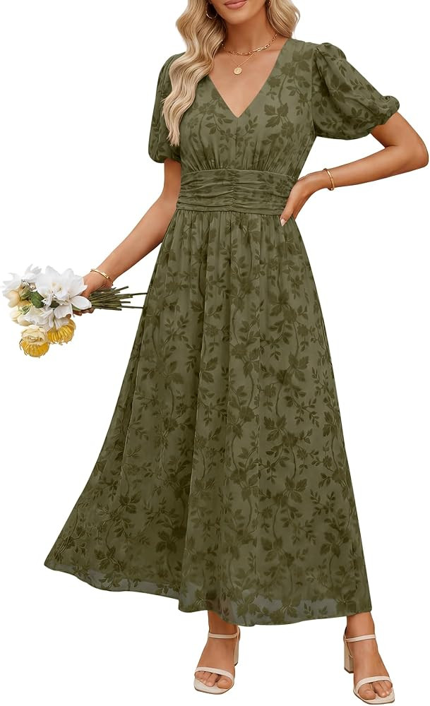 ANRABESS Women's Floral Mesh Formal Maxi Dress Fall Wedding Guest Dresses | Amazon (US)