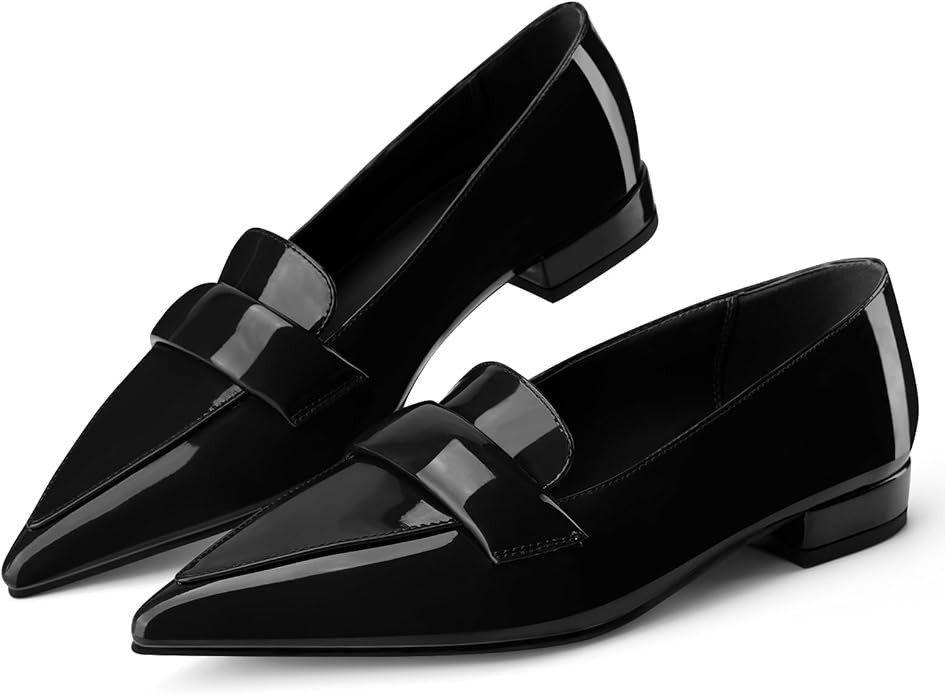 Perisis Pointed Toe Flats for Women Black Patent Leather Pointy Loafers Slip On Pumps Comfortable... | Amazon (US)